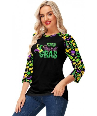 Womens Mardi Gras Shirts Raglan 3/4 Sleeve Fleur-De-Lis Carnival Tops Mardi Gras 2 $8.24 T-Shirts