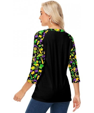 Womens Mardi Gras Shirts Raglan 3/4 Sleeve Fleur-De-Lis Carnival Tops Mardi Gras 2 $8.24 T-Shirts