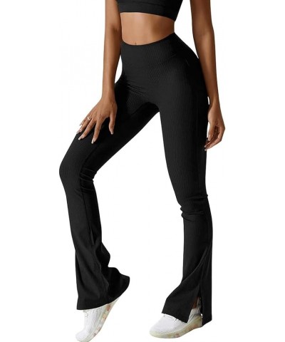 Ribbed Flare Leggings for Women Tummy Control High Waist Workout Bootcut Yoga Pants Black $10.19 Activewear