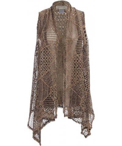 Womens Sleeveless Open Front Crochet Shawl Cardigan Bikini Cover Up Brown $10.59 Swimsuits