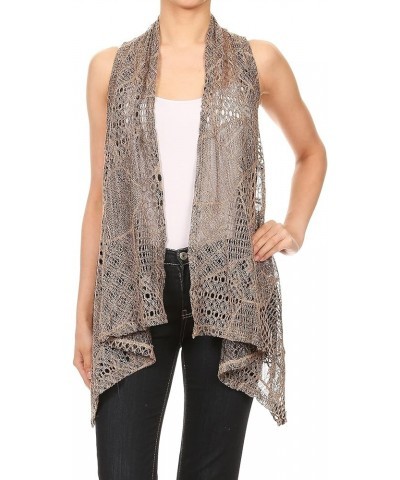 Womens Sleeveless Open Front Crochet Shawl Cardigan Bikini Cover Up Brown $10.59 Swimsuits