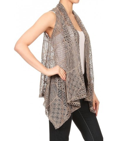 Womens Sleeveless Open Front Crochet Shawl Cardigan Bikini Cover Up Brown $10.59 Swimsuits