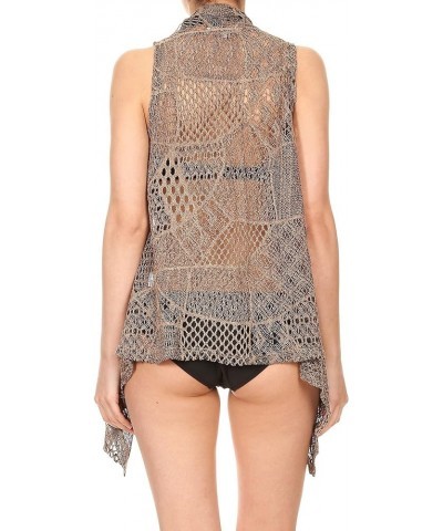 Womens Sleeveless Open Front Crochet Shawl Cardigan Bikini Cover Up Brown $10.59 Swimsuits