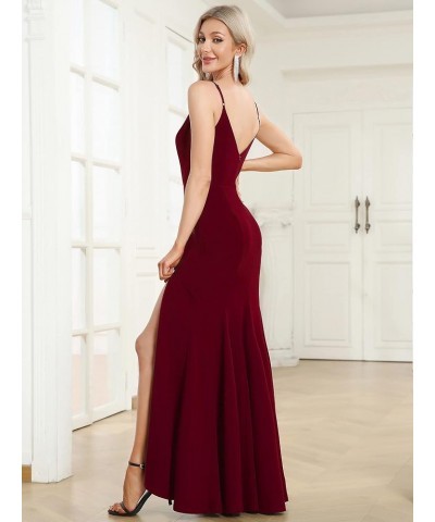 Women's Spaghetti Straps V-Neck Mermaid Side Split Elegant Formal Dress with Stretchy 00058 Burgundy $17.99 Dresses