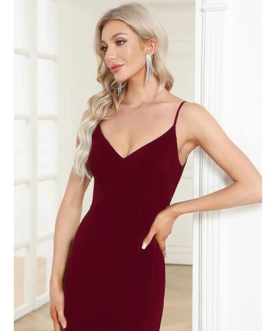 Women's Spaghetti Straps V-Neck Mermaid Side Split Elegant Formal Dress with Stretchy 00058 Burgundy $17.99 Dresses