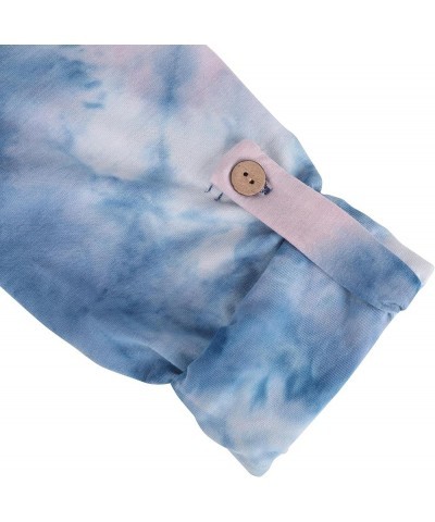 Women Long Sleeve T Shirt Casual V Neck Basic Tee Tops Tie Dye Split Hem Shirt Blue White $8.84 T-Shirts