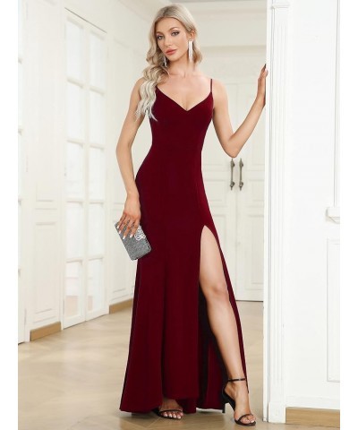 Women's Spaghetti Straps V-Neck Mermaid Side Split Elegant Formal Dress with Stretchy 00058 Burgundy $17.99 Dresses