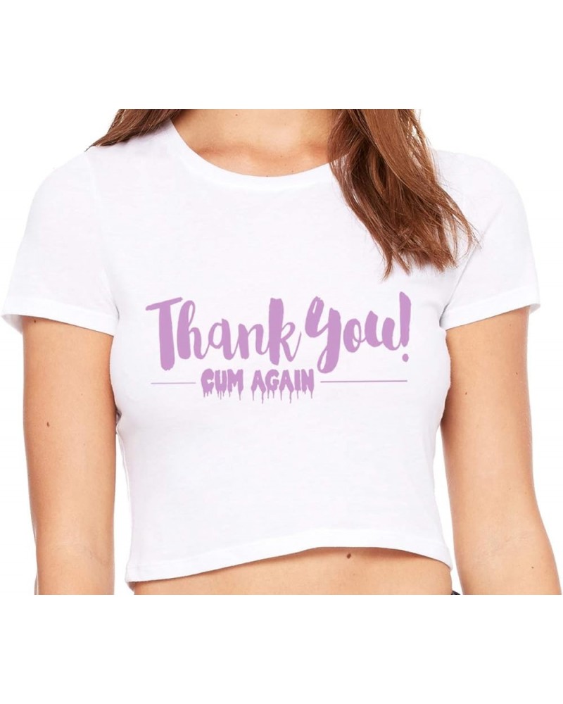 Thank You Cum Again Sexy Flirty Cumslut White Crop Tank Top Lavender $15.65 Tanks