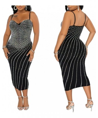 Women's Sexy Elegant Rhinestone Bodycon Dress Party Club Night Outfit Hot Drilling Clubwear 8b Black $25.18 Dresses