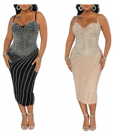 Women's Sexy Elegant Rhinestone Bodycon Dress Party Club Night Outfit Hot Drilling Clubwear 8b Black $25.18 Dresses