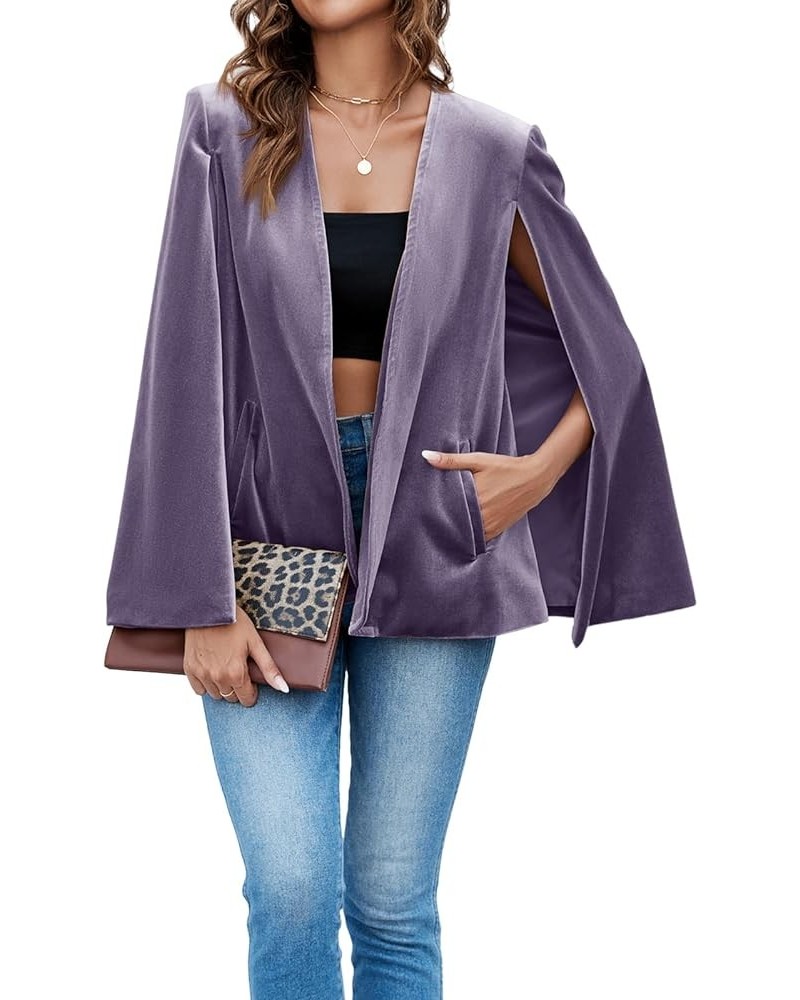 Women's Velvet Cape Blazer Jackets Casual Split Long Sleeve Open Front Coat Purple $30.15 Blazers