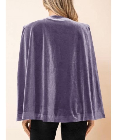 Women's Velvet Cape Blazer Jackets Casual Split Long Sleeve Open Front Coat Purple $30.15 Blazers