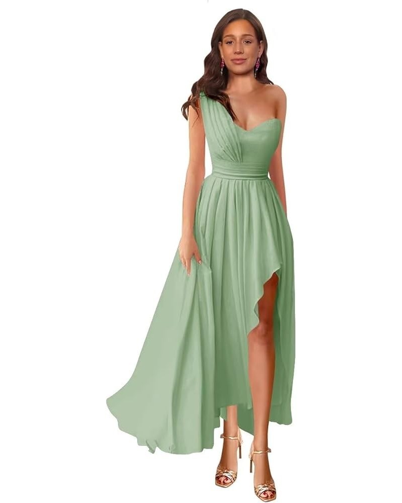 Women's Chiffon One Shoulder Bridesmaid Dresses for Wedding Slit High Low Prom Dresses Flowy Formal Evening Gowns Sage $25.85...