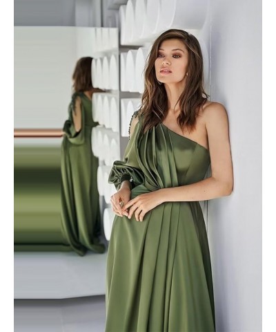 Long Sleeve One Shoulder Prom Dresses with Slit Satin Pleated Applique Formal Evening Party Gowns for Women Gold $33.32 Dresses