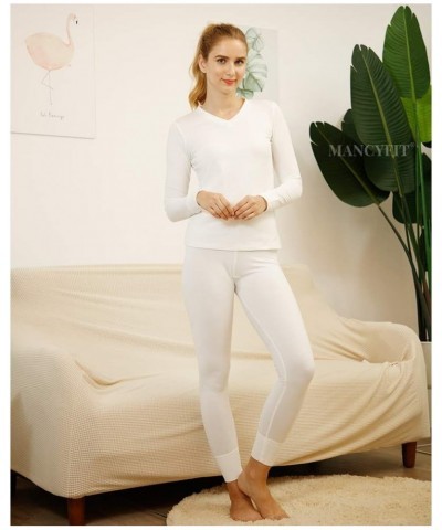 Womens Thermal Underwear Long Johns Set with Fleece Lined Ultra Soft V Neck V Neck White $12.00 Underwear