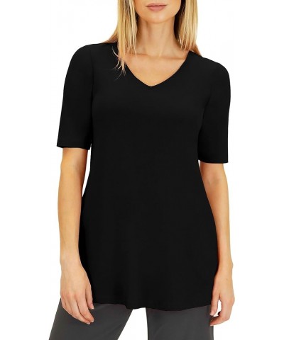 Women's Knit Elbow Sleeve V-Neck Tunic Top Comfy and Stylish Ladies A-Line Half Sleeve Tunic Top Perfect Travel Top Black $33...