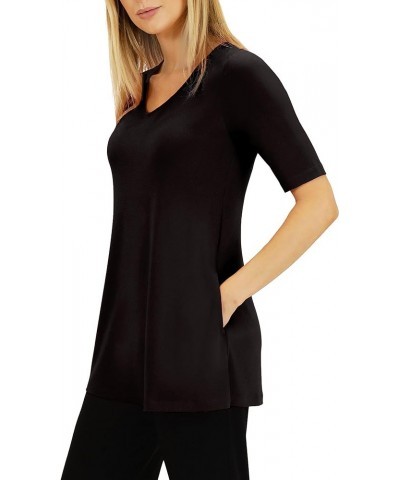 Women's Knit Elbow Sleeve V-Neck Tunic Top Comfy and Stylish Ladies A-Line Half Sleeve Tunic Top Perfect Travel Top Black $33...