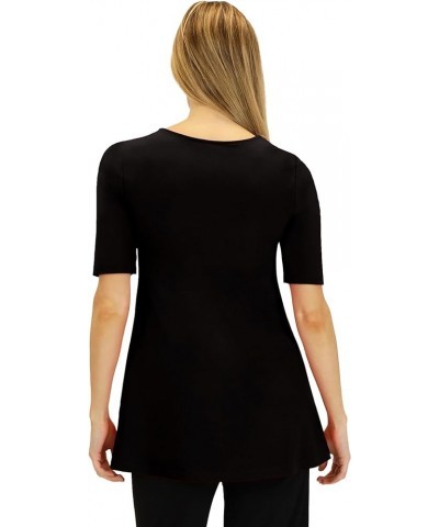 Women's Knit Elbow Sleeve V-Neck Tunic Top Comfy and Stylish Ladies A-Line Half Sleeve Tunic Top Perfect Travel Top Black $33...