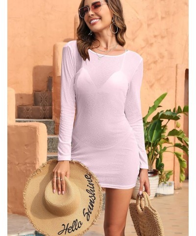 Women's Sexy Swimsuit Cover Ups Long Sleeve Backless Swimwear Coverup Beach Dress Pink $12.97 Swimsuits