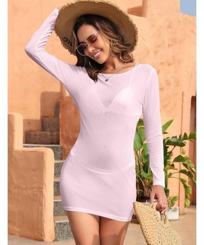 Women's Sexy Swimsuit Cover Ups Long Sleeve Backless Swimwear Coverup Beach Dress Pink $12.97 Swimsuits