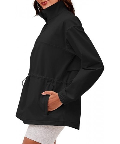 Women's Windbreaker Pullovers Waterproof Quarter Zip Stand Collar Drawstring Anorak Jackets with Pockets Black $21.72 Jackets