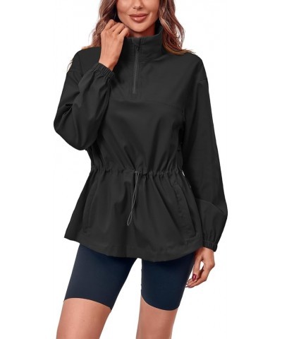 Women's Windbreaker Pullovers Waterproof Quarter Zip Stand Collar Drawstring Anorak Jackets with Pockets Black $21.72 Jackets