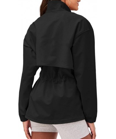 Women's Windbreaker Pullovers Waterproof Quarter Zip Stand Collar Drawstring Anorak Jackets with Pockets Black $21.72 Jackets