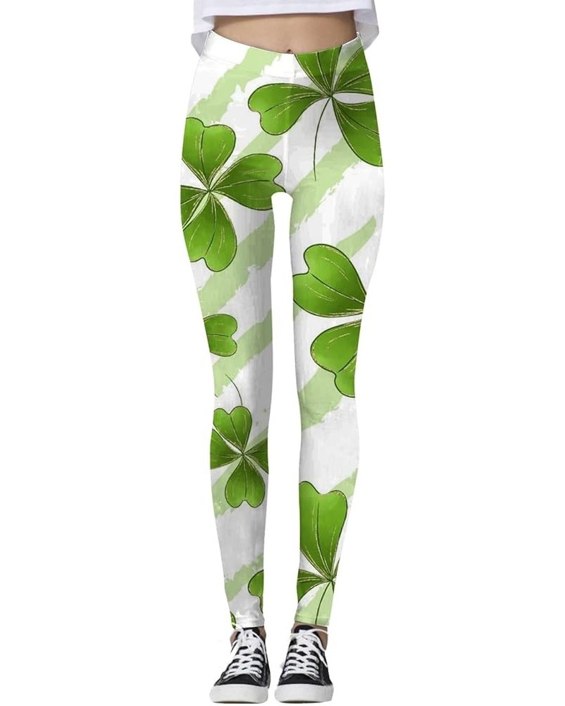 Saint Patricks Day Leggings for Women, Womens Stretchy Pants St Patricks Day Green Clover Leaves Leprechauns Leggings 1b-beig...