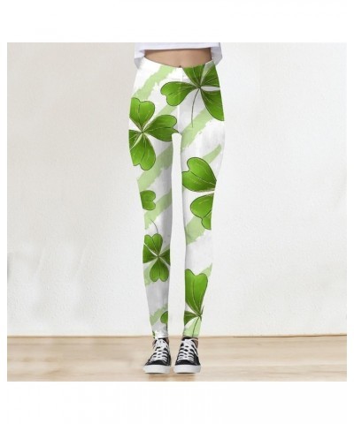 Saint Patricks Day Leggings for Women, Womens Stretchy Pants St Patricks Day Green Clover Leaves Leprechauns Leggings 1b-beig...