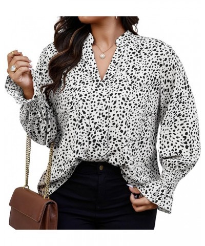 Womens Blouses Long Sleeve: 2024 Spring V Neck Casual Tops Polka Dot Work Shirt plus-size P-white Black $17.37 Blouses