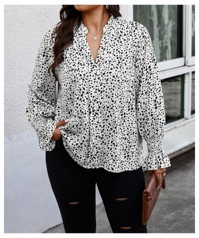 Womens Blouses Long Sleeve: 2024 Spring V Neck Casual Tops Polka Dot Work Shirt plus-size P-white Black $17.37 Blouses