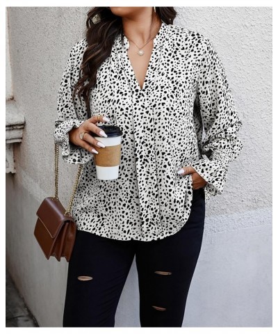 Womens Blouses Long Sleeve: 2024 Spring V Neck Casual Tops Polka Dot Work Shirt plus-size P-white Black $17.37 Blouses