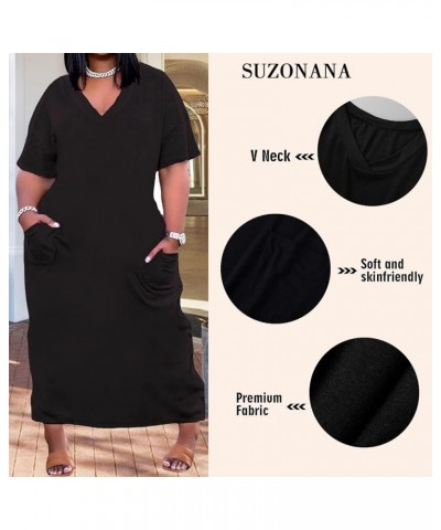 Women Casual T-Shirt Dress V Neck Short Sleeve with Front Two Pockets Solid Color Oversize Dress Black $17.84 Dresses