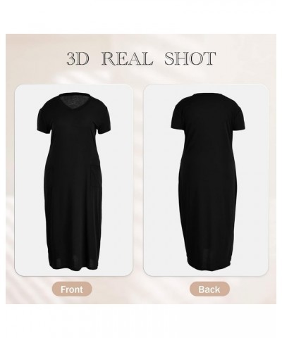 Women Casual T-Shirt Dress V Neck Short Sleeve with Front Two Pockets Solid Color Oversize Dress Black $17.84 Dresses