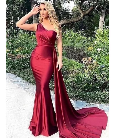 One Shoulder Mermaid Bridesmaid Dresses Long Prom Dresses Satin Formal Evening Gowns with Train Grey $26.39 Dresses