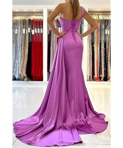 One Shoulder Mermaid Bridesmaid Dresses Long Prom Dresses Satin Formal Evening Gowns with Train Grey $26.39 Dresses