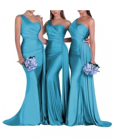 One Shoulder Mermaid Bridesmaid Dresses Long Prom Dresses Satin Formal Evening Gowns with Train Grey $26.39 Dresses