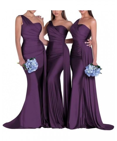 One Shoulder Mermaid Bridesmaid Dresses Long Prom Dresses Satin Formal Evening Gowns with Train Grey $26.39 Dresses