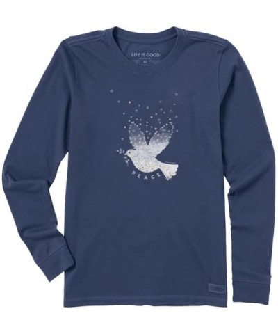 Life is Good. Women's Peace Dove of Stars Long Sleeve Crusher Tee, Darkest Blue Blue $14.58 Activewear