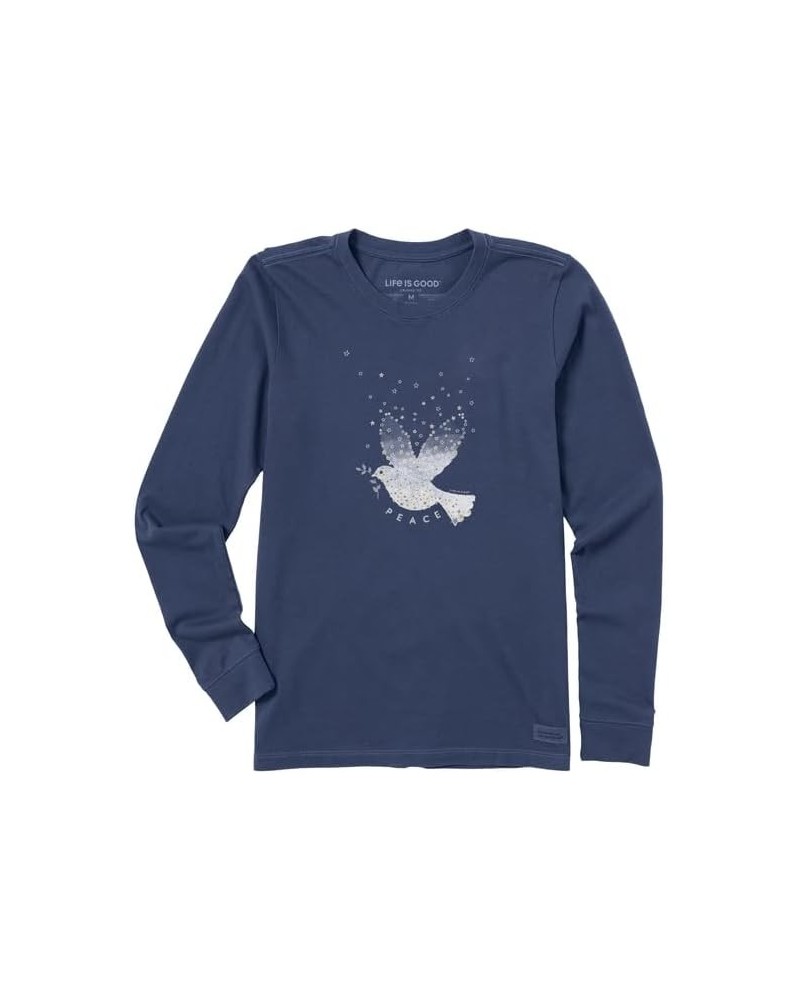 Life is Good. Women's Peace Dove of Stars Long Sleeve Crusher Tee, Darkest Blue Blue $14.58 Activewear