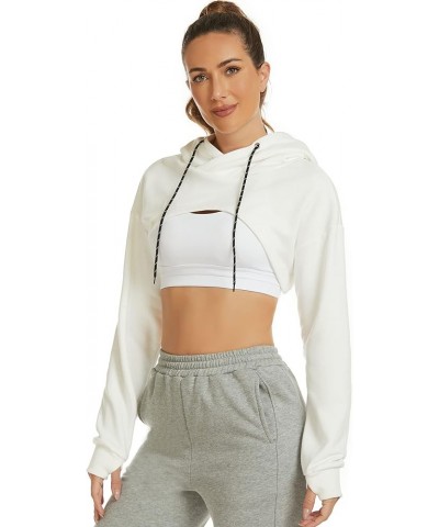 Crop Top Hoodies for Women Long Sleeve Pullover Super Cropped Hoodie Sweatshirt Tops White $7.50 Hoodies & Sweatshirts