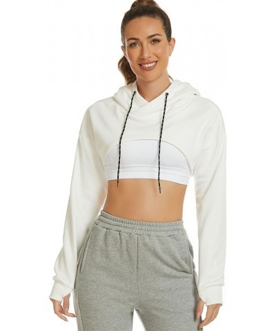 Crop Top Hoodies for Women Long Sleeve Pullover Super Cropped Hoodie Sweatshirt Tops White $7.50 Hoodies & Sweatshirts