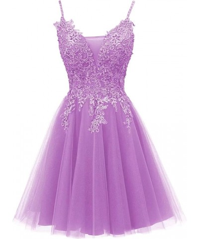 Women's Tulle Lace Prom Dress Spaghetti Straps Mini Dress Short Dresses Cocktail Dresses for Teens Lilac $30.75 Dresses