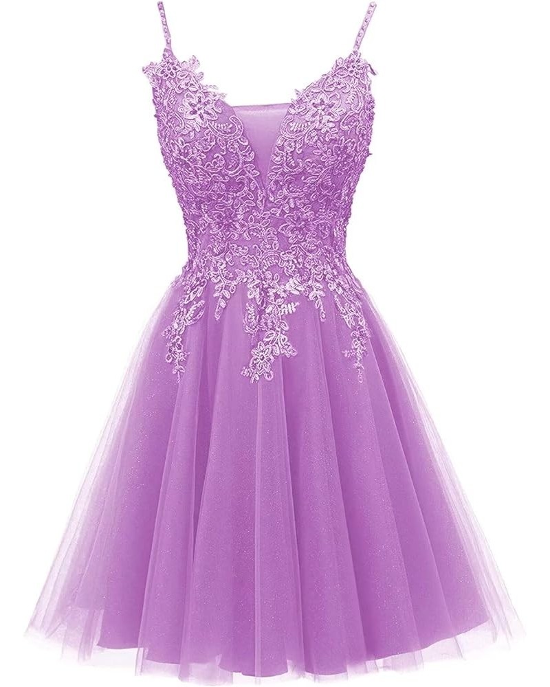 Women's Tulle Lace Prom Dress Spaghetti Straps Mini Dress Short Dresses Cocktail Dresses for Teens Lilac $30.75 Dresses