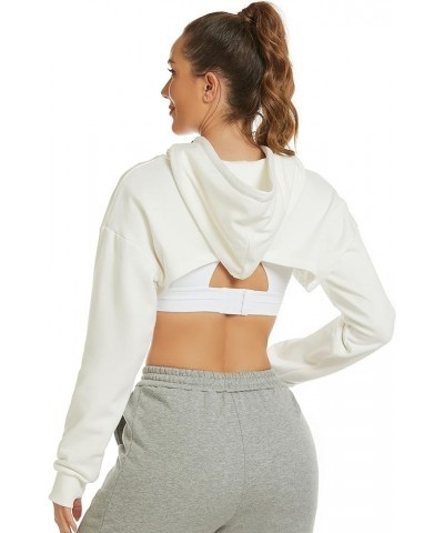 Crop Top Hoodies for Women Long Sleeve Pullover Super Cropped Hoodie Sweatshirt Tops White $7.50 Hoodies & Sweatshirts