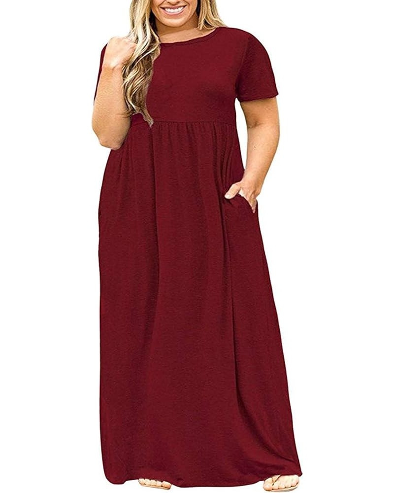 Women Short Sleeve Loose Plain Casual Plus Size Long Relaxed T-Shirt Maxi Dress with Pockets Evening Party Dress Red $8.47 Dr...