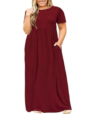 Women Short Sleeve Loose Plain Casual Plus Size Long Relaxed T-Shirt Maxi Dress with Pockets Evening Party Dress Red $8.47 Dr...