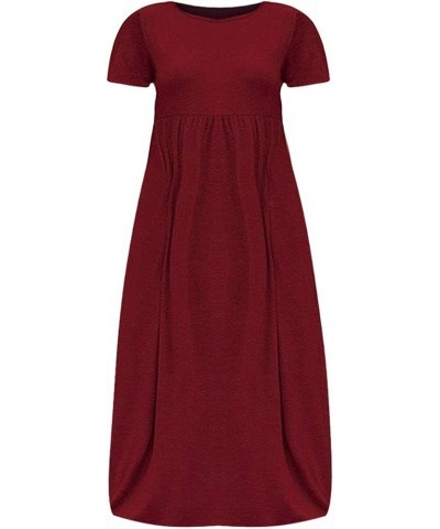 Women Short Sleeve Loose Plain Casual Plus Size Long Relaxed T-Shirt Maxi Dress with Pockets Evening Party Dress Red $8.47 Dr...