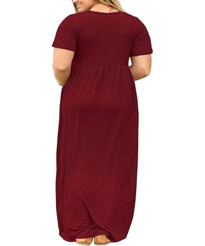 Women Short Sleeve Loose Plain Casual Plus Size Long Relaxed T-Shirt Maxi Dress with Pockets Evening Party Dress Red $8.47 Dr...