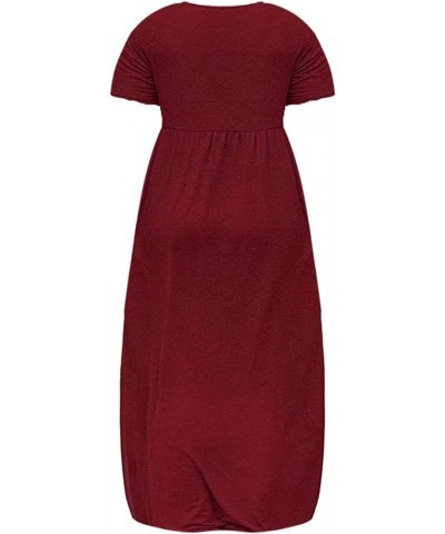 Women Short Sleeve Loose Plain Casual Plus Size Long Relaxed T-Shirt Maxi Dress with Pockets Evening Party Dress Red $8.47 Dr...